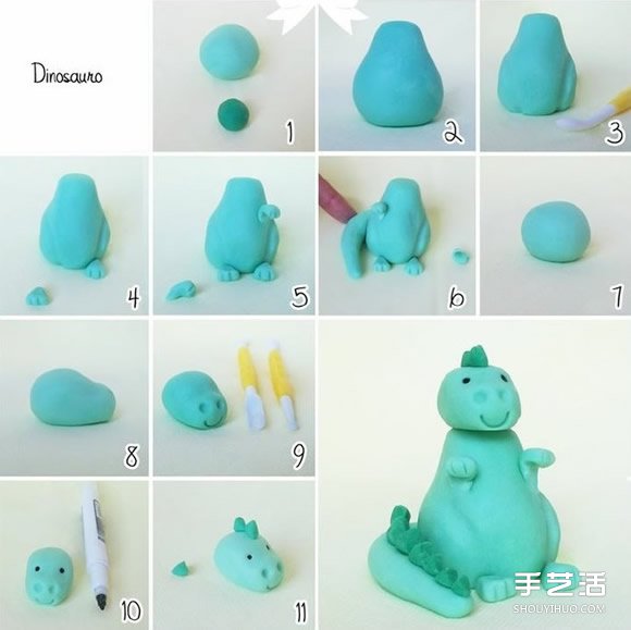超轻粘土制作恐龙 手工粘土恐龙的做法图解_手艺活网