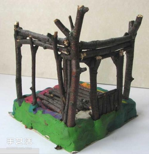 [ 幼儿手工 ] 儿童小木屋制作教学 手工树枝房子的做法—- 幼儿园