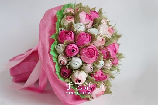 皱纹纸糖果花的做法 皱纹纸玫瑰花手工制作 -  www.shouyihuo.com