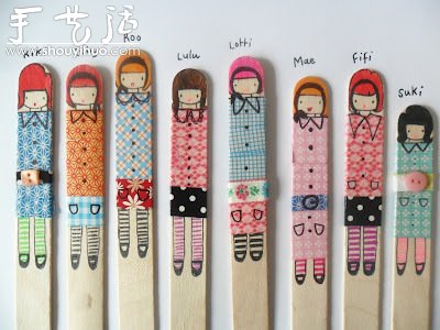 雪糕棍上绘制的可爱小女生 -  www.shouyihuo.com