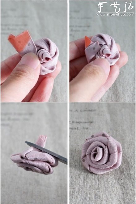 发饰手工DIY教程：玫瑰花发圈 -  www.shouyihuo.com
