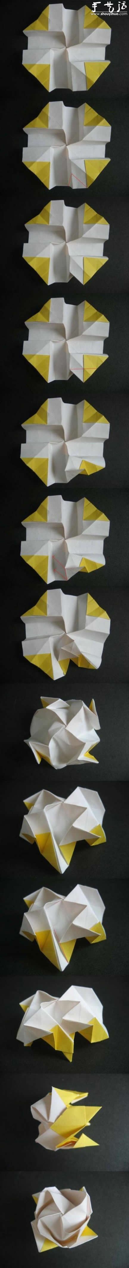 川崎玫瑰的折法，折川崎玫瑰的教程 -  www.shouyihuo.com