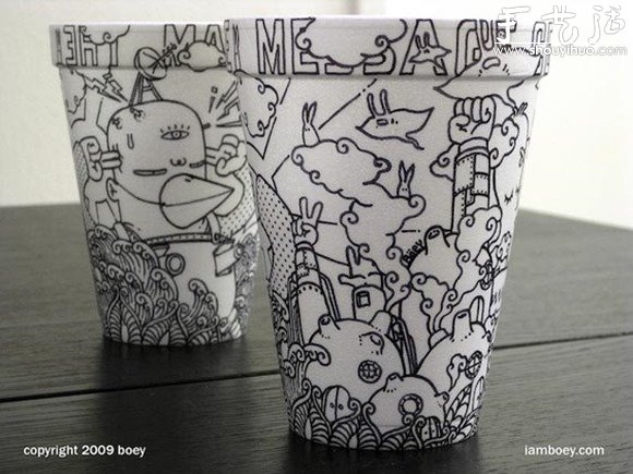 一次性纸杯的有趣涂鸦 -  www.shouyihuo.com