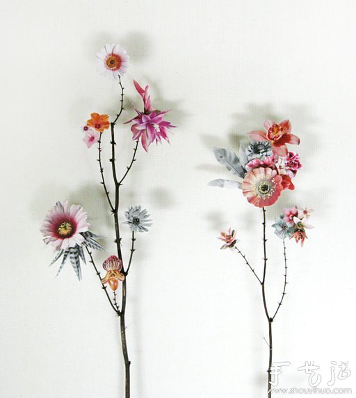 纸花和树枝DIY的精美纸艺作品 -  www.shouyihuo.com