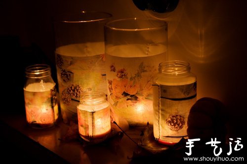 玻璃瓶变废为宝DIY漂亮蜡烛杯 -  www.shouyihuo.com