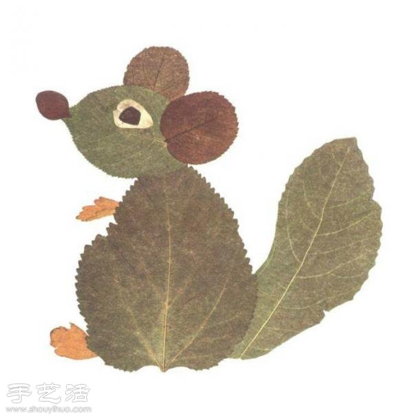 树叶+创意 手工制作有趣的拼贴画 -  www.shouyihuo.com