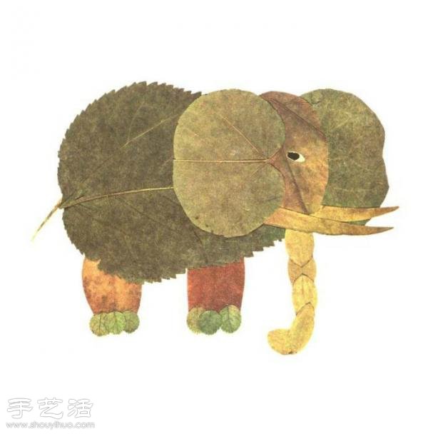 树叶+创意 手工制作有趣的拼贴画 -  www.shouyihuo.com