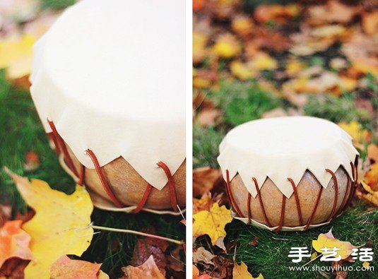 干葫芦+皮革 DIY制作可爱玩具鼓 -  www.shouyihuo.com