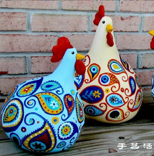 葫芦创意手工制作可爱大公鸡手工艺品 -  www.shouyihuo.com