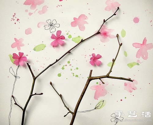 树枝、花朵和简单手绘DIY唯美图案 -  www.shouyihuo.com