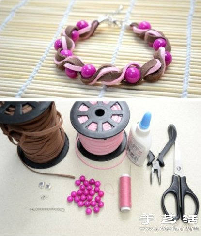漂亮皮革串珠手链DIY手工制作教程 -  www.shouyihuo.com