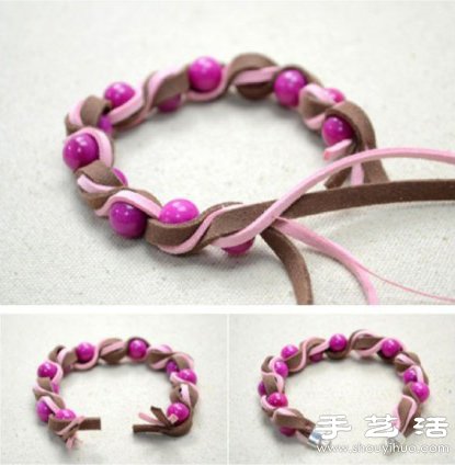 漂亮皮革串珠手链DIY手工制作教程 -  www.shouyihuo.com