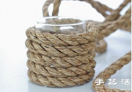 玻璃瓶/玻璃杯/玻璃罐+麻绳 手工制作花瓶 -  www.shouyihuo.com