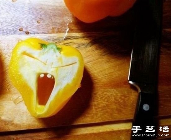 青椒与红椒创意DIY恐怖表情 -  www.shouyihuo.com