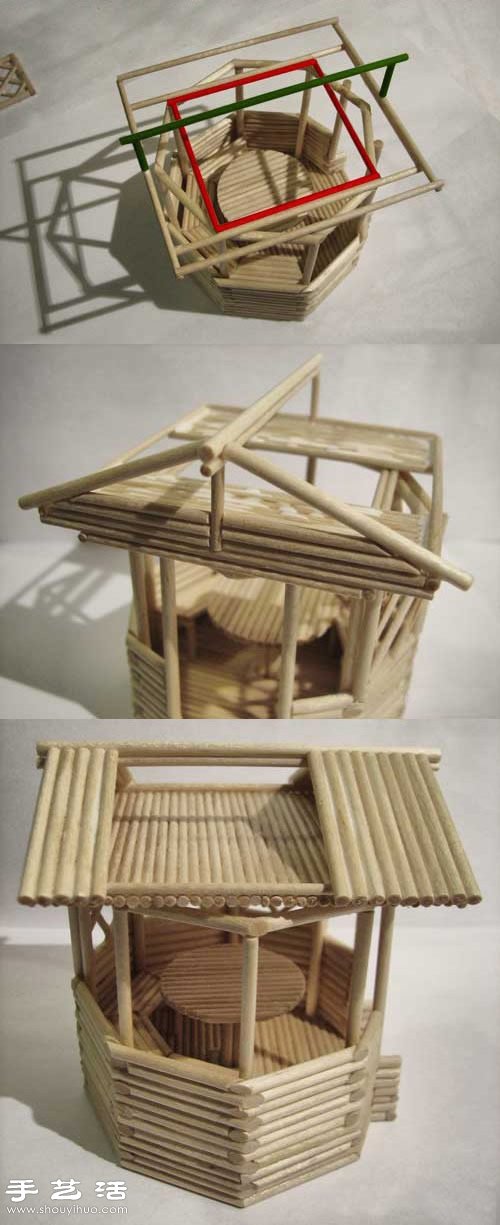 细木棍/一次性筷子手工制作凉亭模型的方法 -  www.shouyihuo.com