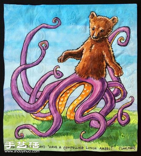 有爱妈妈为孩子们创作的餐巾纸画 -  www.shouyihuo.com