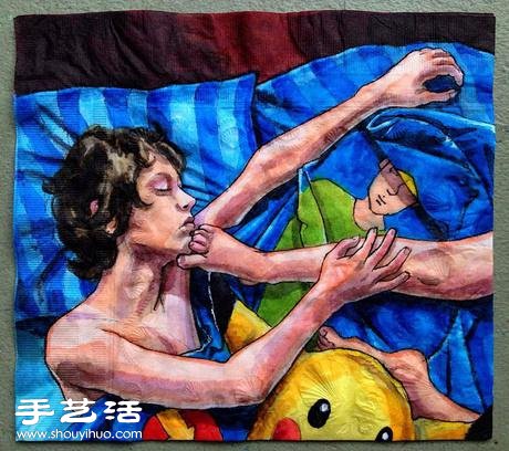 有爱妈妈为孩子们创作的餐巾纸画 -  www.shouyihuo.com