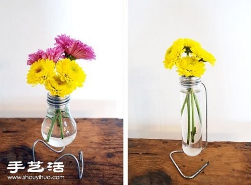 灯泡+铁丝 废物利用制作艺术范儿花瓶 -  www.shouyihuo.com