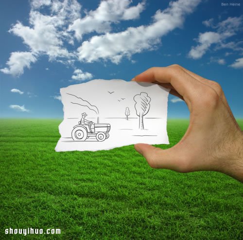 铅笔画融入照片 DIY趣味盎然艺术图案 -  www.shouyihuo.com