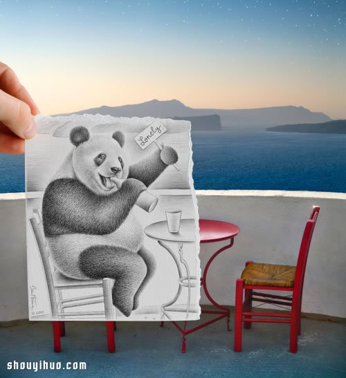 铅笔画融入照片 DIY趣味盎然艺术图案 -  www.shouyihuo.com