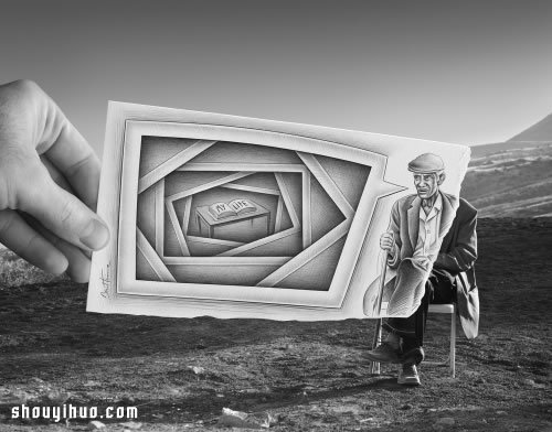 铅笔画融入照片 DIY趣味盎然艺术图案 -  www.shouyihuo.com