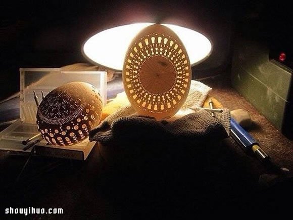 美轮美奂的鸡蛋壳手绘雕刻DIY手工艺术品 -  www.shouyihuo.com