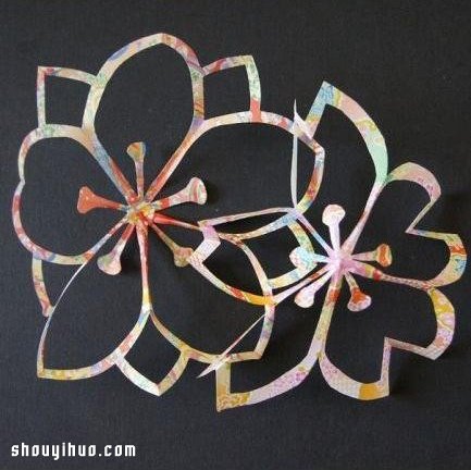 樱花的剪法 超美樱花剪纸手工制作图解教程 -  www.shouyihuo.com
