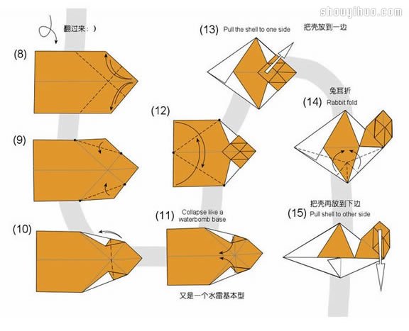 蜗牛的折法图解 手工折纸蜗牛步骤教程 -  www.shouyihuo.com