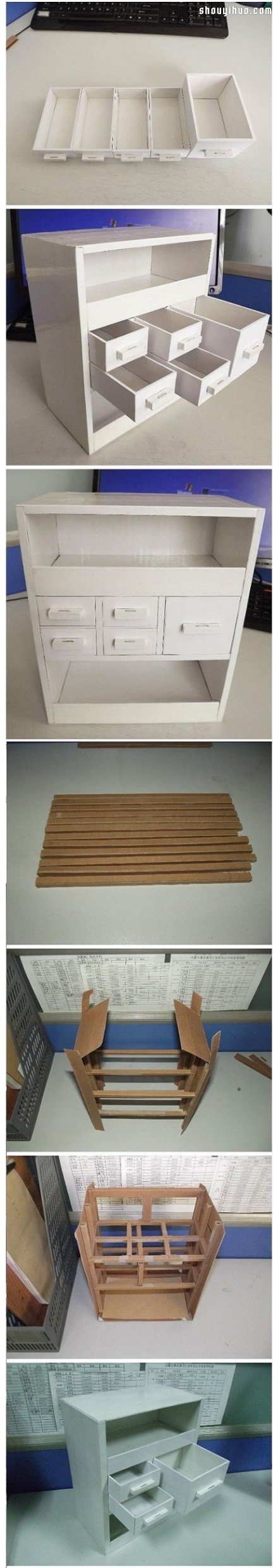 废旧纸箱废物利用 手工制作柜子/书柜/衣柜 -  www.shouyihuo.com