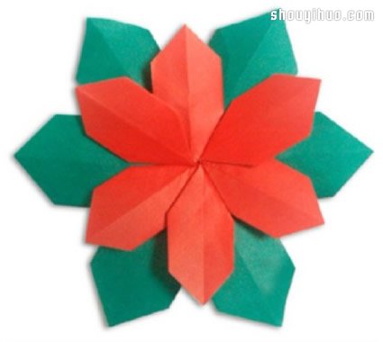 折纸一品红花朵折法 手工折纸一品红花图解 -  www.shouyihuo.com
