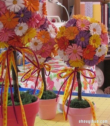 卡纸手工制作纸花盆栽 假花盆栽制作用卡纸 -  www.shouyihuo.com