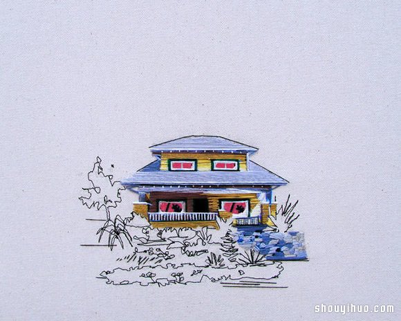 Stephanie K Clark刺绣画 勾勒出美好小屋 -  www.shouyihuo.com