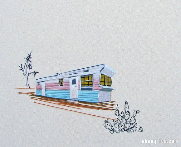 Stephanie K Clark刺绣画 勾勒出美好小屋 -  www.shouyihuo.com