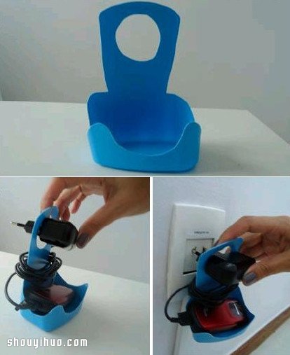 塑料瓶废物利用手工DIY好用的手机充电架 -  www.shouyihuo.com