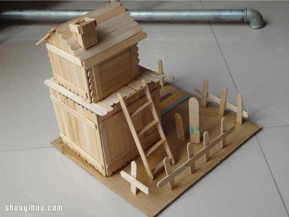 雪糕棍废物利用DIY制作两层楼小别墅模型 -  www.shouyihuo.com