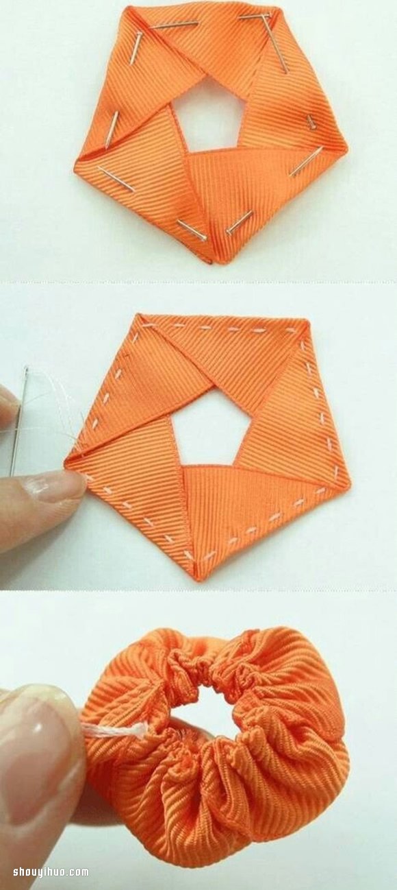 绸带花蕾发卡DIY手工制作图解教程 -  www.shouyihuo.com
