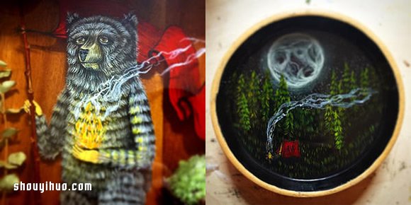 利用树脂在木碗中彩绘奇幻森林童话 -  www.shouyihuo.com