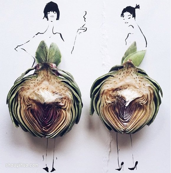 以蔬果为食材创作出一幅幅令人惊艳的时装画 -  www.shouyihuo.com