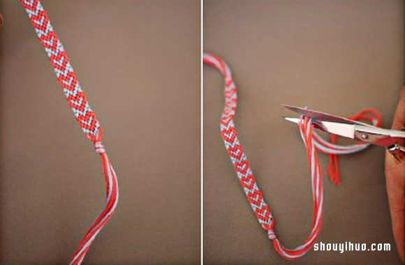 简约清新的爱心图案手绳的编法DIY图解教程 -  www.shouyihuo.com