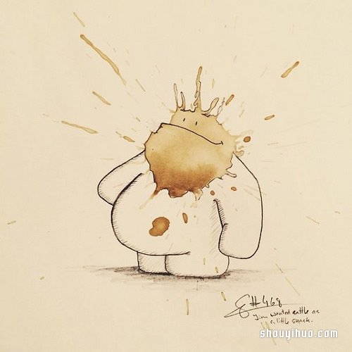 咖啡渍小怪兽来袭 恼人咖啡渍DIY创意插图 -  www.shouyihuo.com