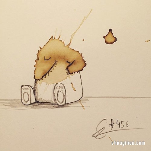 咖啡渍小怪兽来袭 恼人咖啡渍DIY创意插图 -  www.shouyihuo.com