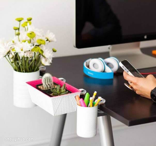 铁罐铁盒废物利用DIY桌边花盆/笔筒/收纳架 -  www.shouyihuo.com