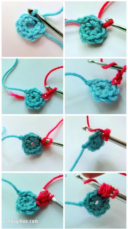 漂亮手工花朵钩针制作图解教程 -  www.shouyihuo.com