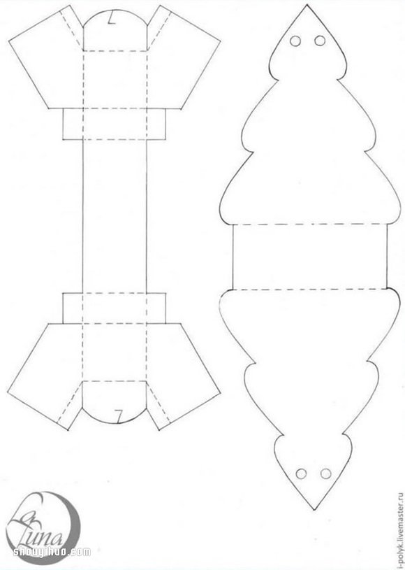 折纸圣诞树包装盒的折法带有展开图 -  www.shouyihuo.com