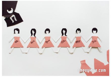 剪纸制作可爱连环小人贺卡的方法图解教程 -  www.shouyihuo.com