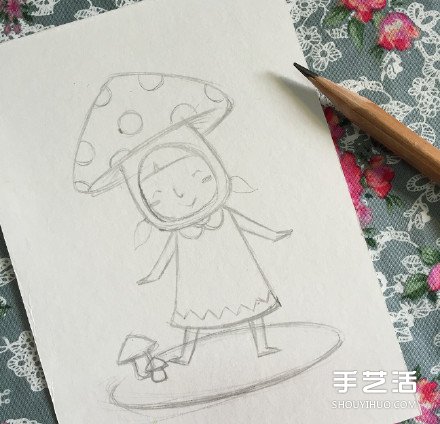 扮演蘑菇的可爱小女孩的画法 教你如何着色 - www.shouyihuo.com