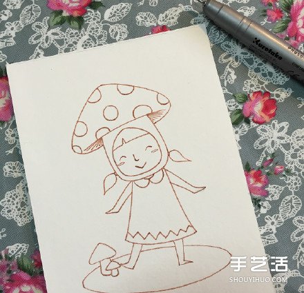 扮演蘑菇的可爱小女孩的画法 教你如何着色 -  www.shouyihuo.com