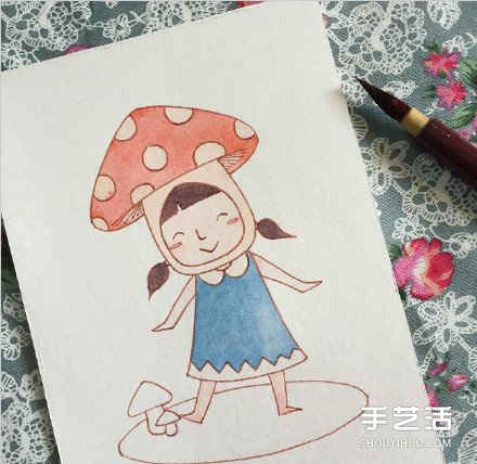扮演蘑菇的可爱小女孩的画法 教你如何着色 -  www.shouyihuo.com