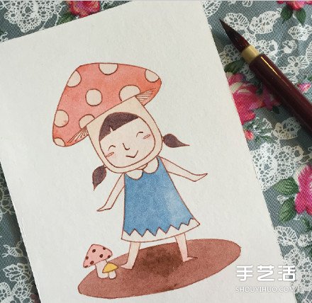 扮演蘑菇的可爱小女孩的画法 教你如何着色 -  www.shouyihuo.com
