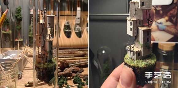 硬纸板和树枝变废为宝 DIY玻璃试管中的世界 -  www.shouyihuo.com